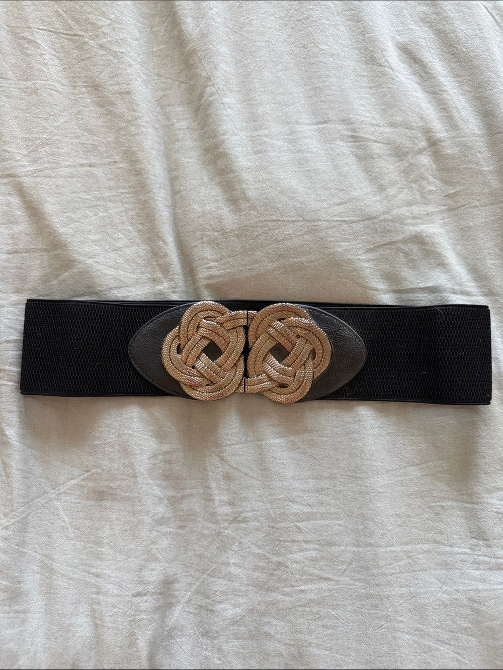 Black Elastic Waist Belt with Gold Knot Buckle